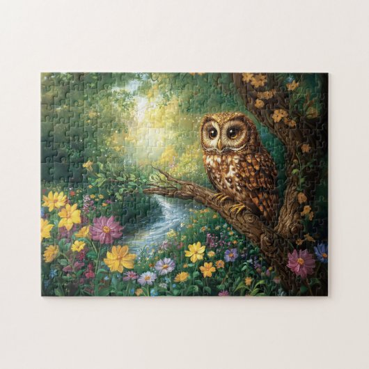 Schattigee schuur uil betoverde bos kunst legpuzzel (Horizontaal)