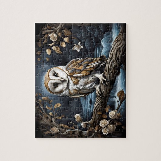 Schattigee schuur Uil in Moonlight Legpuzzel (Verticaal)