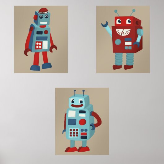 Schattigee sci-fi-thema's voor retro-robots muurkunst sets (Voorkant)