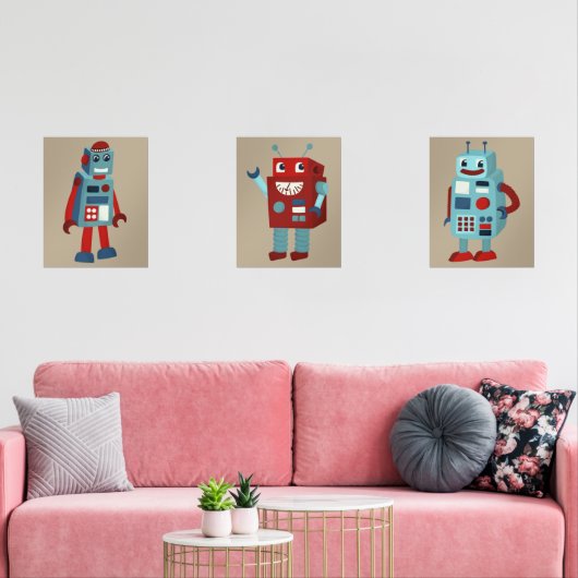 Schattigee sci-fi-thema's voor retro-robots muurkunst sets (Woonkamer)