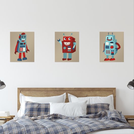 Schattigee sci-fi-thema's voor retro-robots muurkunst sets (Slaapkamer)