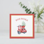 Schattigee Scooter Buon Natale Vakantie Groet Feestdagenkaart (Staand voorkant)