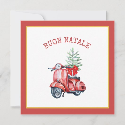 Schattigee Scooter Buon Natale Vakantie Groet Feestdagenkaart (Voorkant)