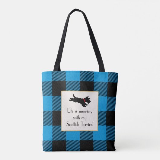 Schattigee Scottie Dog Buffalo Plaid Blauwe Canvas Tote Bag (Achterkant)