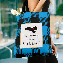 Schattigee Scottie Dog Buffalo Plaid Blauwe Canvas Tote Bag