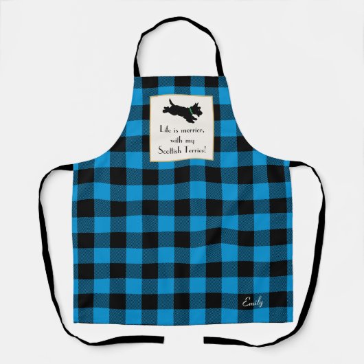 Schattigee Scottie Dog Buffalo Plaid Blue Schort (Voorkant)