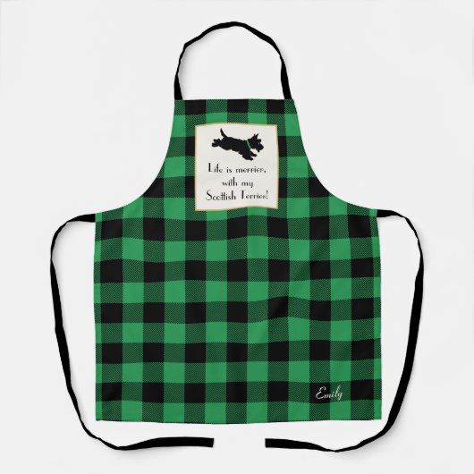 Schattigee Scottie Dog Buffalo Plaid Groen Schort (Voorkant)