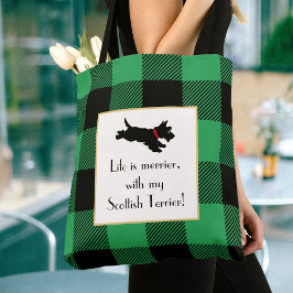 Schattigee Scottie Dog Buffalo Plaid Groene Canvas Tote Bag