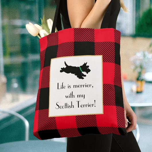 Schattigee Scottie Dog Buffalo Plaid Rode Canvas t Tote Bag