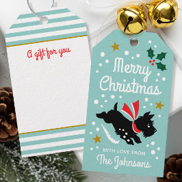 Schattigee Scottie Dog Christmas Custom Name Mint Cadeaulabel