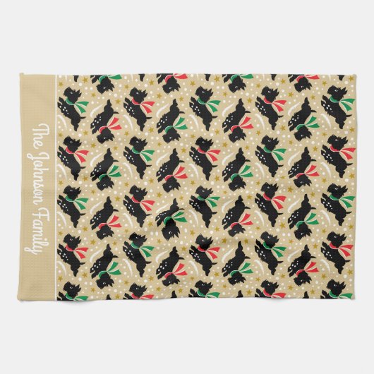 Schattigee Scottie Dog Familienaam Snow Fun Patter Theedoek (Horizontaal)