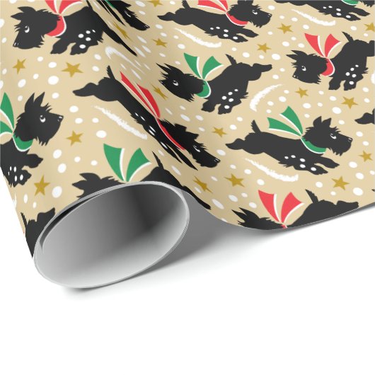 Schattigee Scottie Dog Fun Snow Retro Patroon Goud Cadeaupapier (Rol Hoek)