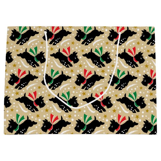 Schattigee Scottie Dog Fun Snow Retro Patroon Goud Groot Cadeauzakje (Voorkant)