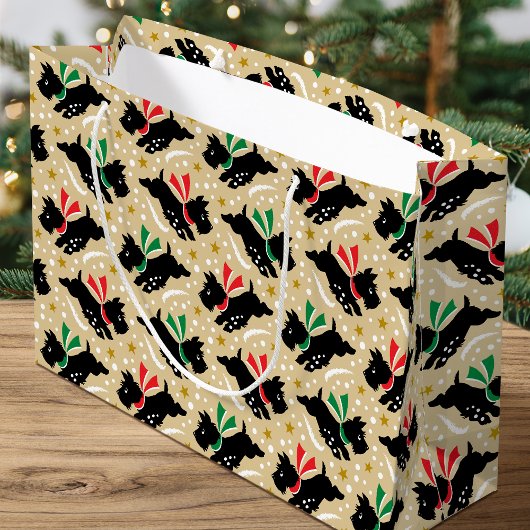 Schattigee Scottie Dog Fun Snow Retro Patroon Goud Groot Cadeauzakje