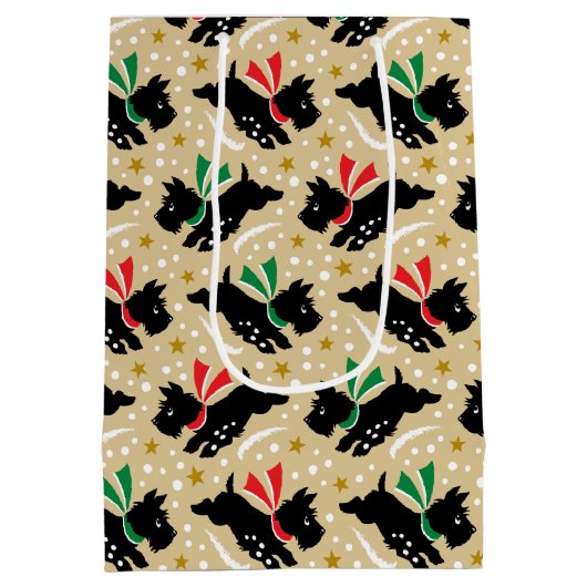 Schattigee Scottie Dog Fun Snow Retro Patroon Goud Medium Cadeauzakje (Achterkant)
