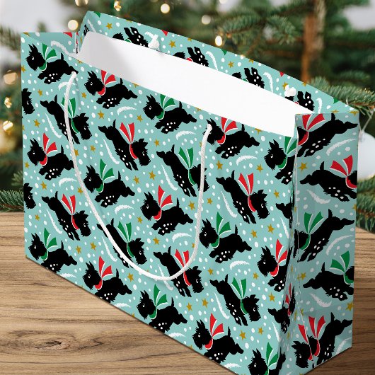 Schattigee Scottie Dog Fun Snow Retro Patroon Mint Groot Cadeauzakje