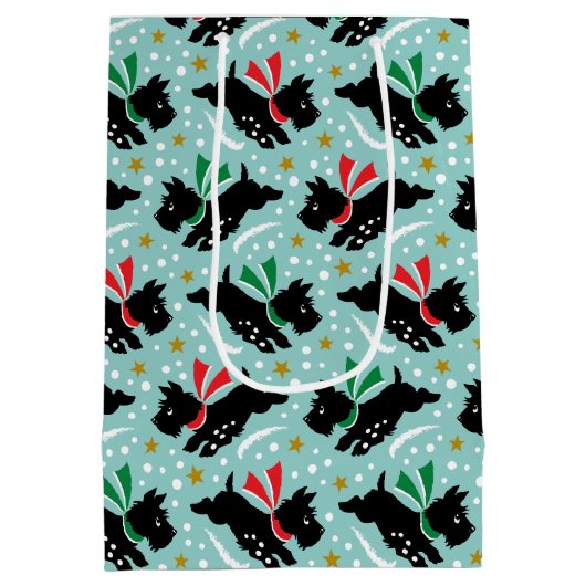 Schattigee Scottie Dog Fun Snow Retro Patroon Mint Medium Cadeauzakje (Achterkant)