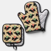 Schattigee Scottie Dog Snow Fun Pet Pattern Gold Ovenwant & Pannenlap Set (Voorkant / Achterkant)