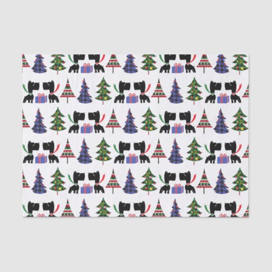 Schattigee Scottie Dogs en Christmas Trees Pattern Tissuepapier (Voorkant)