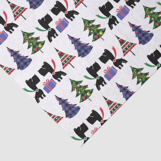 Schattigee Scottie Dogs en Christmas Trees Pattern Tissuepapier (Detail)