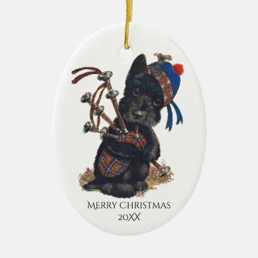 Schattigee Scottie Spelen Bagpipes Personaliseren Keramisch Ornament (Voorkant)