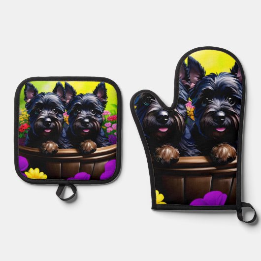 Schattigee Scottie Terrier Ovenwant & Pannenlap Set (Voorkant)