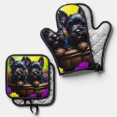 Schattigee Scottie Terrier Ovenwant & Pannenlap Set (Voorkant / Achterkant)