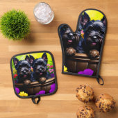 Schattigee Scottie Terrier Ovenwant & Pannenlap Set (Top down)