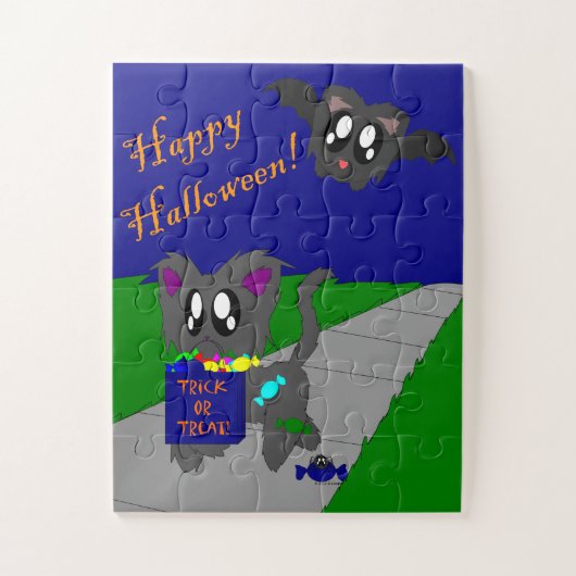 Schattigee Scruffy Dier Halloween Scène Kinder Puz Legpuzzel (Verticaal)
