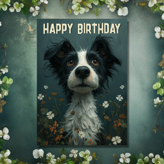 Schattigee Scruffy Dog en Shamrocks Irish Birthday Kaart