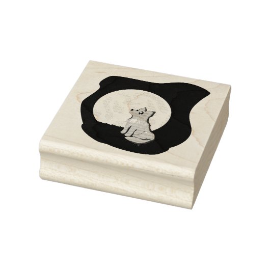Schattigee Scruffy Wolf met Moon Wood Art Rubber S Rubberstempel (Stempel)