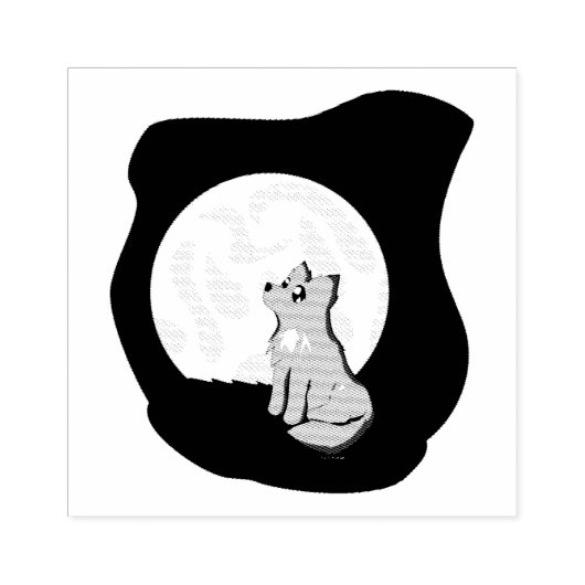 Schattigee Scruffy Wolf met Moon Wood Art Rubber S Rubberstempel (Afrduk)