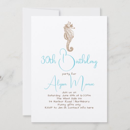 Schattigee Seahorse verjaardagsfeestuitnodigingen Kaart (Voorkant)