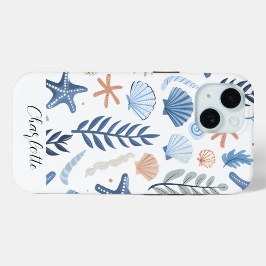 Schattigee Seashell Starfish gepersonaliseerde naa Case-Mate iPhone Case (Achterkant (horizontaal))