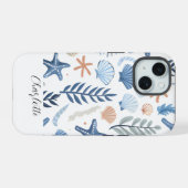 Schattigee Seashell Starfish gepersonaliseerde naa iPhone 15 Case (Achterkant horizontaal)