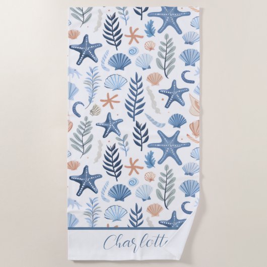 Schattigee Seashell Starfish gepersonaliseerde naa Strandlaken (Voorkant)