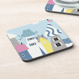 Schattigee Seaside Town illustratie Bier Onderzetter