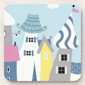 Schattigee Seaside Town illustratie Bier Onderzetter (Voorkant)