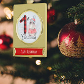 Schattigee Seizoensgebonden 1e Kerst Plaid Baby Hi Verguld Banner Ornament
