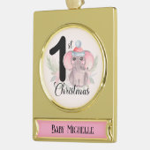 Schattigee seizoensgebonden olifant baby meisje 1e verguld banner ornament (Links)