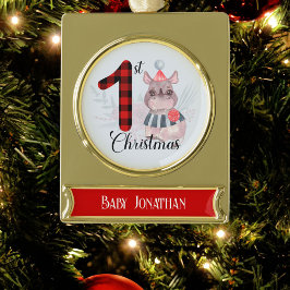 Schattigee Seizoensgebonden Rhino Baby Boy 1st Chr Verguld Banner Ornament