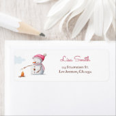 Schattigee Seizoenssneeuwman Roasting Marshmallows Etiket (Insitu)