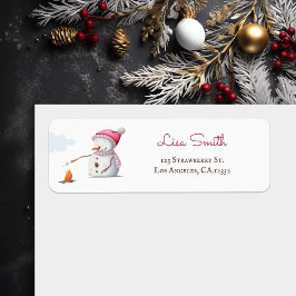 Schattigee Seizoenssneeuwman Roasting Marshmallows Etiket