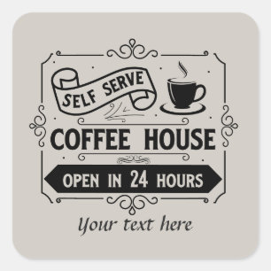Schattigee self serve koffiehuis aanpasbaar vierkante sticker