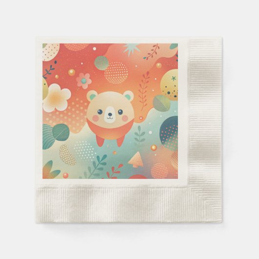 Schattigee servetten met een beer met oranje abstr (Voorkant)