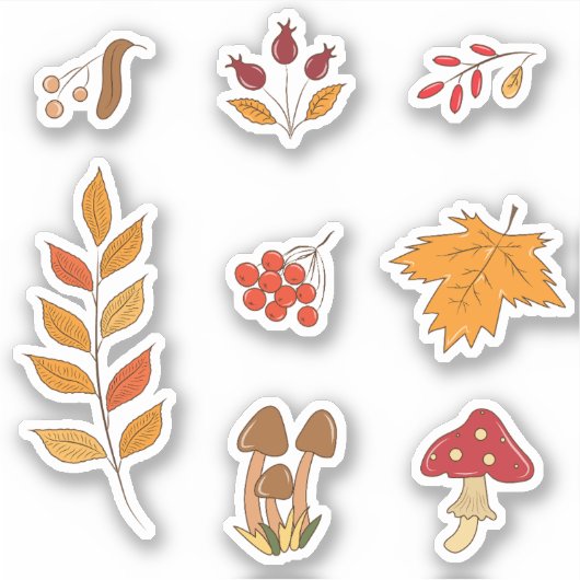 Schattigee set herfst planten en bladeren stickers (Voorkant)