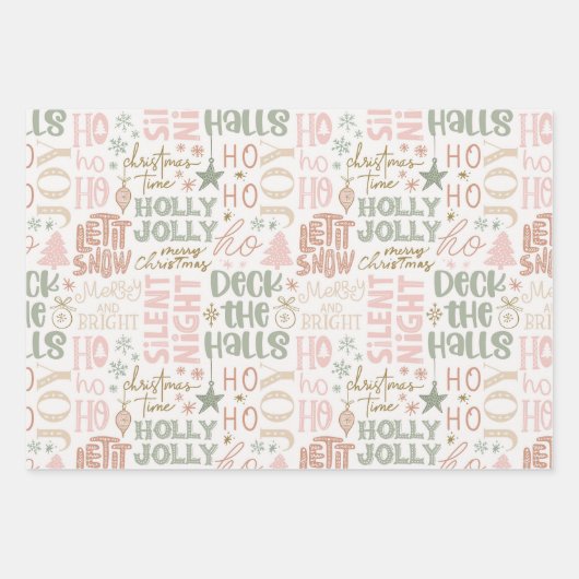 Schattigee set roze en salie groene kerst inpakpapier vel (Voorkant)