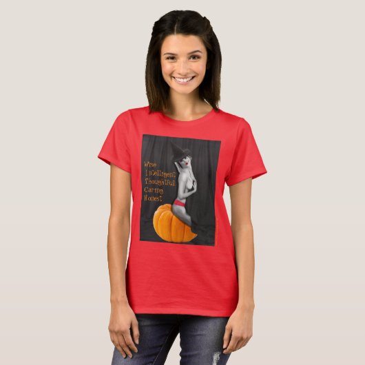 Schattigee Sexy Pinup Witch Gothic Dames Rood Meme T-shirt (Voorkant volledig)