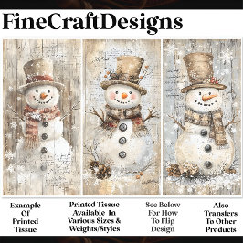 Schattigee Shabby Chic Snowmen Beige AL8 Decoupage Tissuepapier