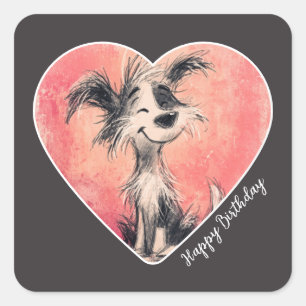 Schattigee Shaggy Dog Doodle Happy Birthday Sticke Vierkante Sticker